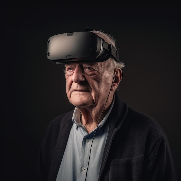 Senior homme portant un casque VR