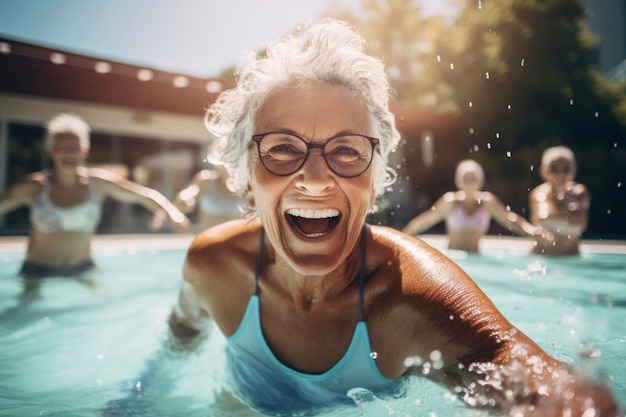 Photo senior people exercising in a swimming pool generative ai