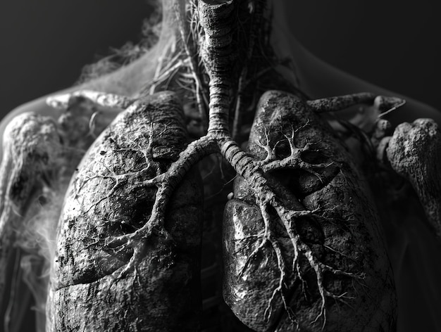 Photo sensibilisation au cancer du poumon noir et blanc