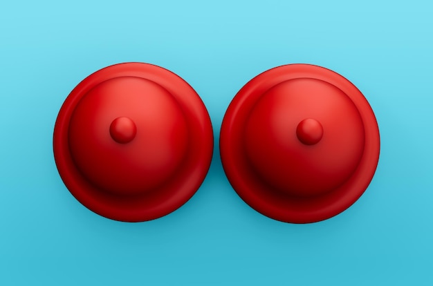 Sensibilisation au cancer du sein rouge avec métaphore de la cloche d'alarme isolé fond bleu illustration 3d