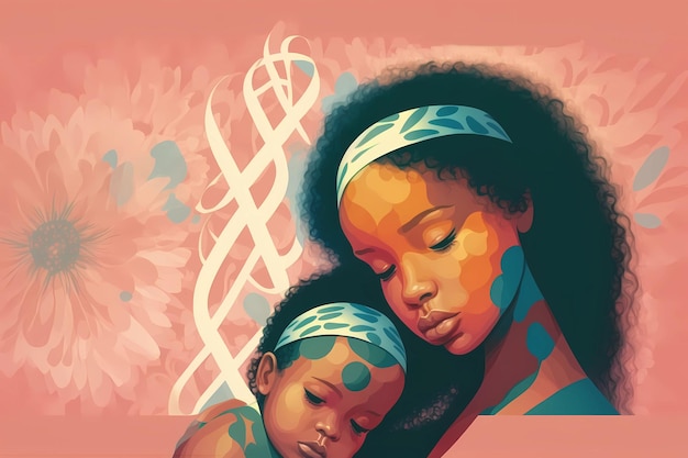 Sensibilisation à la santé mentale maternelle Maman embrasse sa fille Art Style