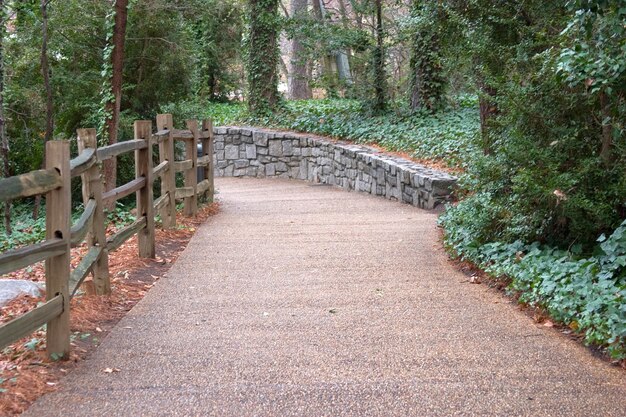 Sentier boisé avec clôture