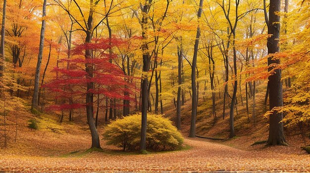 Le sentier des couleurs brillantes de l'automne dans la forêt