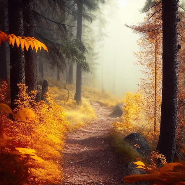 Sentier dans la forêt d'automne IA générative