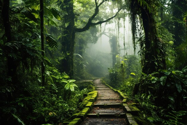 sur le sentier de la forêt tropicale Génératif Ai