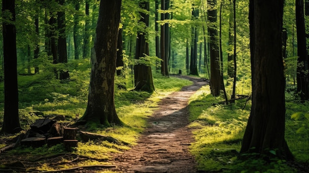 Un sentier d'herbe à travers les bois