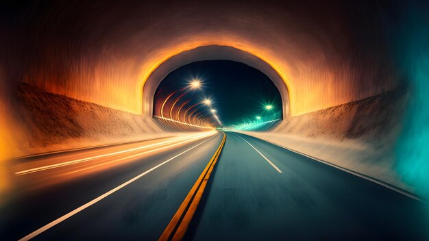 Sentier lumineux de vitesse dans l'art généré par le réseau de neurones du tunnel routier vide