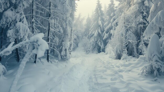 Photo sentier de montagne enneigé dans les montagnes des beskides en pologne