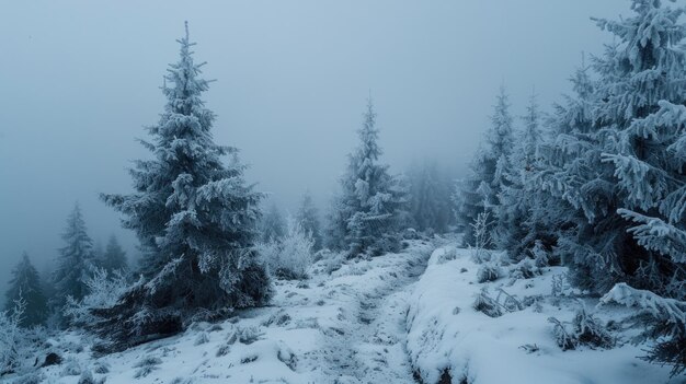 Photo sentier de montagne enneigé dans les montagnes des beskides en pologne