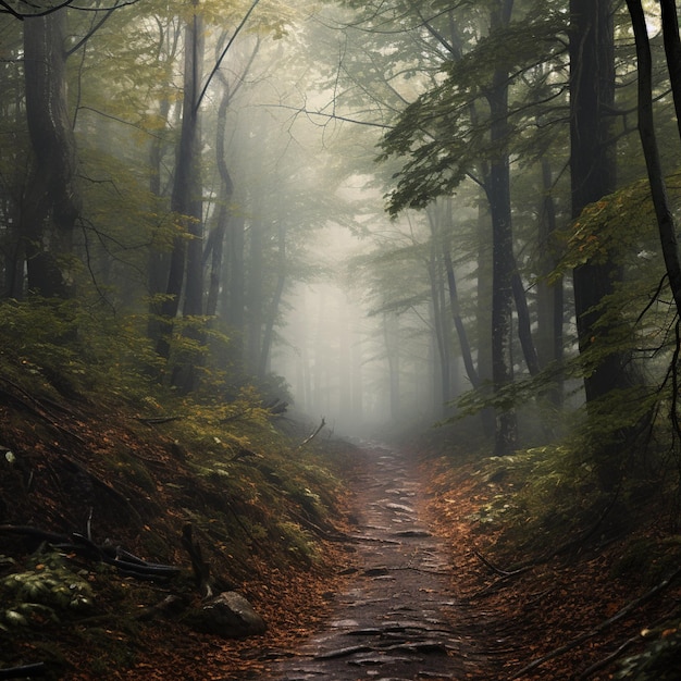 Sentier nature brumeux