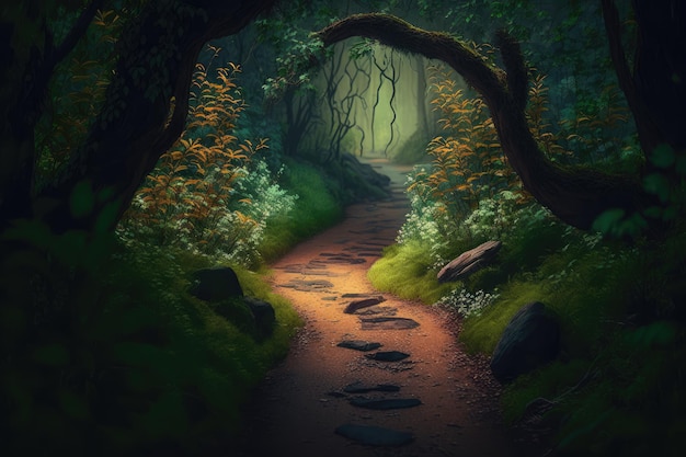 Sentier pédestre à travers la forêt verdoyante