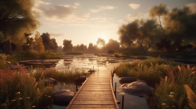 Un sentier pittoresque à travers le lac Sunset