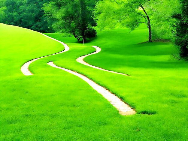 Photo un sentier sinueux à travers l'herbe verte