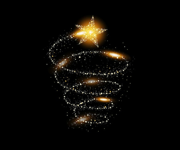 Photo sentier en spirale brillant étoile filante sur fond noir