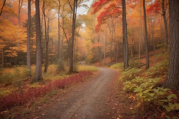 Un sentier à travers une belle forêt d'automne dans le nord de l'État de New York