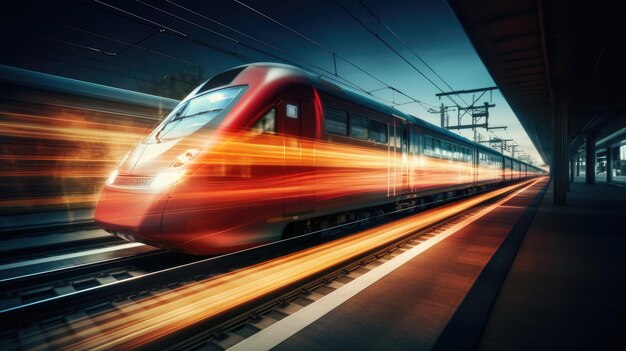 Sentiers lumineux la nuit avec le train