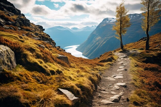 Des sentiers de randonnée le long de la route panoramique d'Aurlandsfjellet