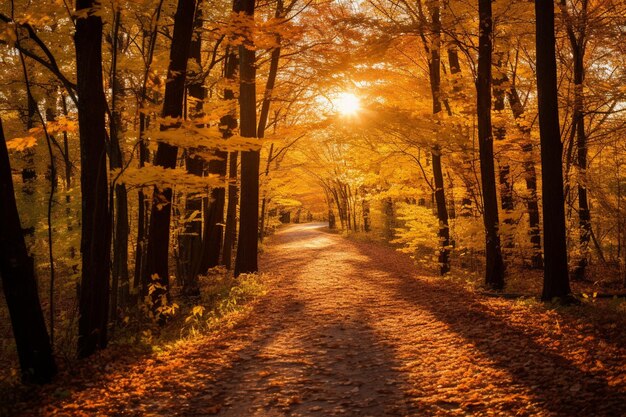 Photo des sentiers à travers une forêt en automne