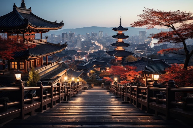 Photo séoul corée du sud le temple de bongeunsa et son contraste avec le paysage urbain génératif ia