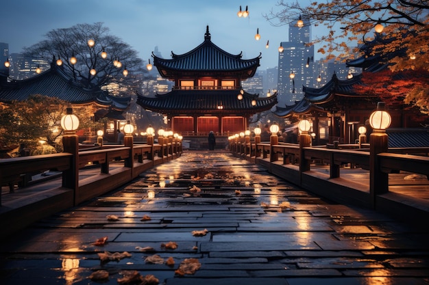 Photo séoul corée du sud le temple de bongeunsa et son contraste avec le paysage urbain génératif ia