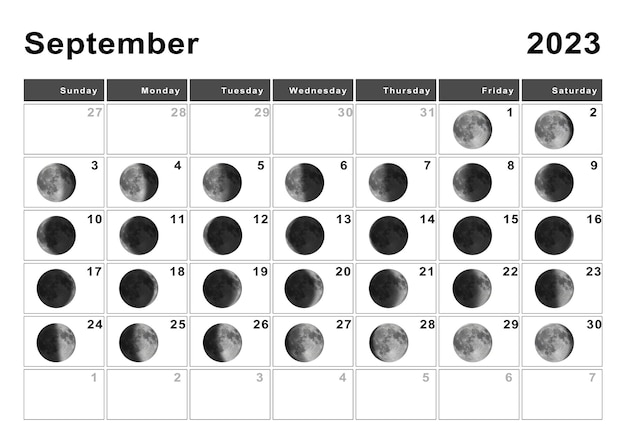 Photo septembre 2023 calendrier lunaire, cycles lunaires, phases lunaires