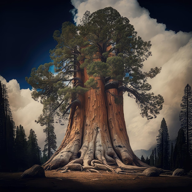 Sequoia Tree Giant Pine Redwood Park avec Sequoia Tree Dessin Imitation Générative AI Illustration