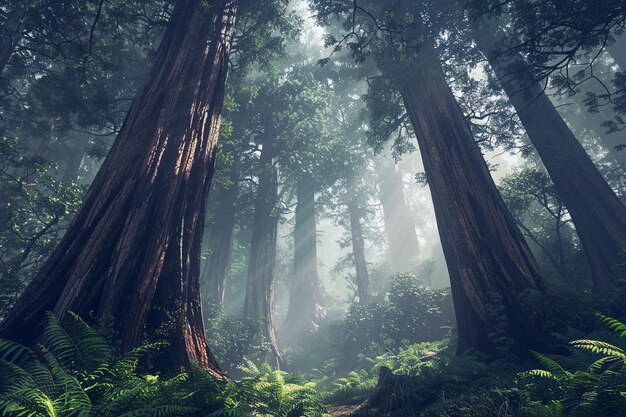 Des séquoies imposantes sur une forêt luxuriante