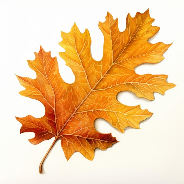 Serenade d'automne sereine Une feuille de chêne à l'aquarelle captivante au milieu d'une blancheur vierge