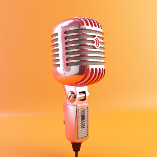Sérénade surréaliste Un microphone rose photoréaliste en harmonie avec un paysage de rêve orange