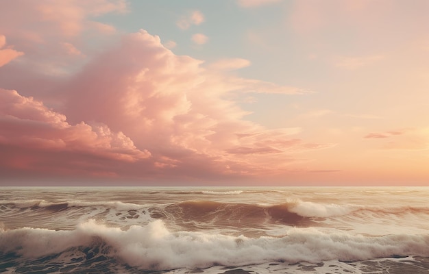 Serenading Sunset Ocean View avec des vagues et des nuages dans un style artistique