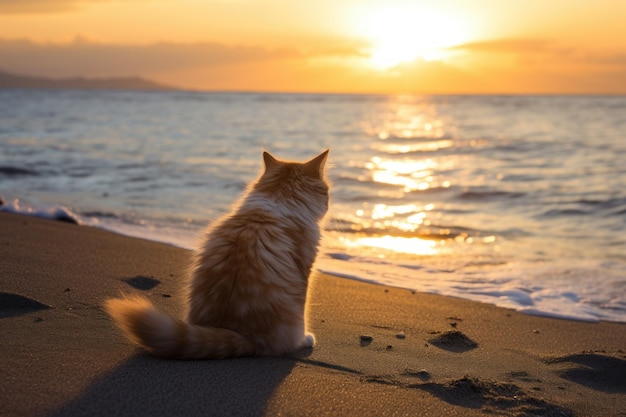 Serene Cat plage sable ensoleillé Clear resort Générer Ai