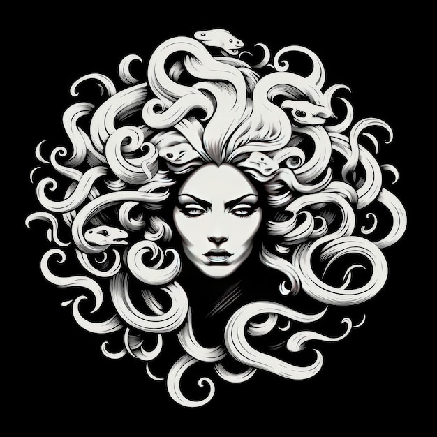 Serene Medusa Un design de t-shirt minimaliste rétro vectoriel