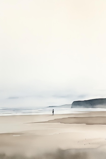 Sérénité au bord de la mer Un paysage minimaliste à l'aquarelle
