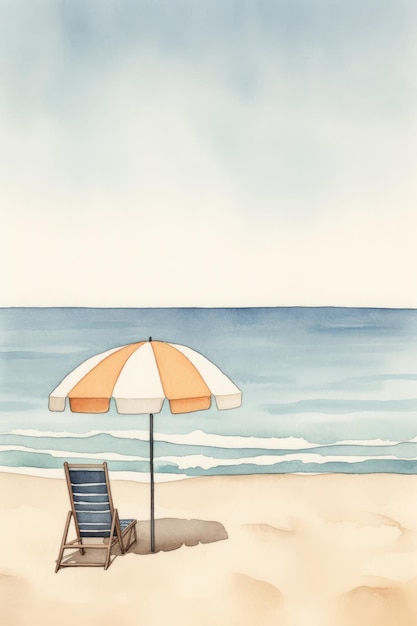 Sérénité au bord de la mer Un paysage minimaliste à l'aquarelle