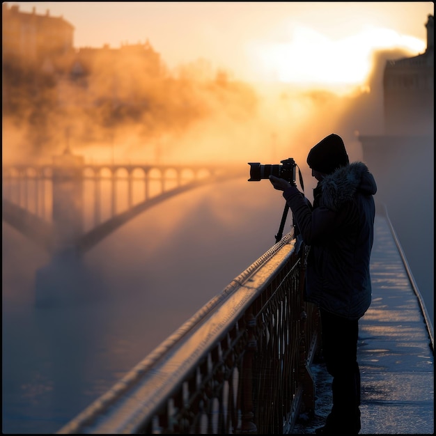 La sérénité au lever du soleil sur le pont suspendu