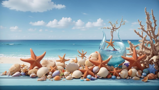 Sérénité en bord de mer Une vision estivale captivante de coquillages et d'étoiles de mer