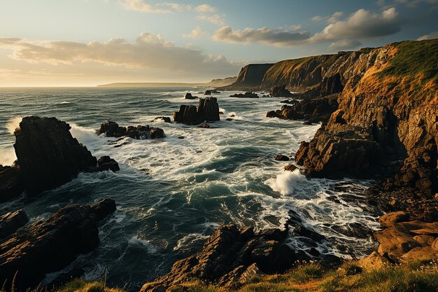 Serenité côtière Vagues spectaculaires sur la falaise de l'île