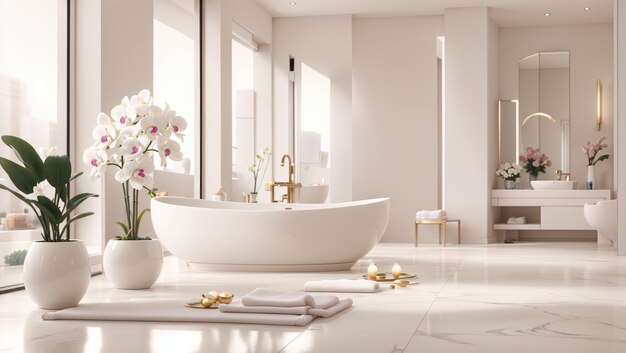 La sérénité dans le design Une vitrine élégante de l'élégance moderne dans la salle de bain blanche