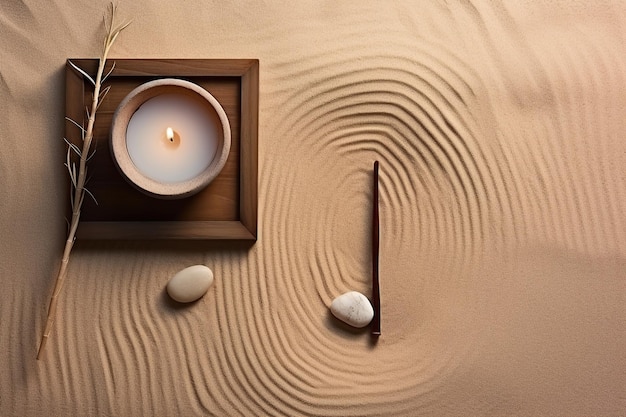 Photo sérénité dans un jardin zen miniature avec sable ratissé et pierres