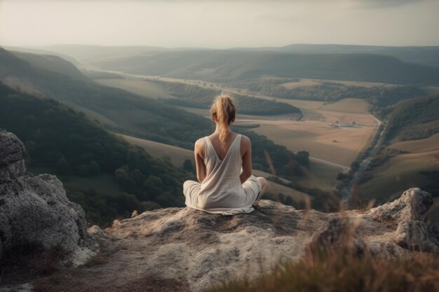 Sérénité dans la nature une femme trouve l'équilibre en pratiquant le yoga dans une solitude paisible