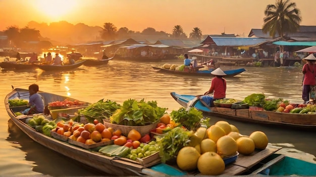 Photo la sérénité du marché du lever du soleil