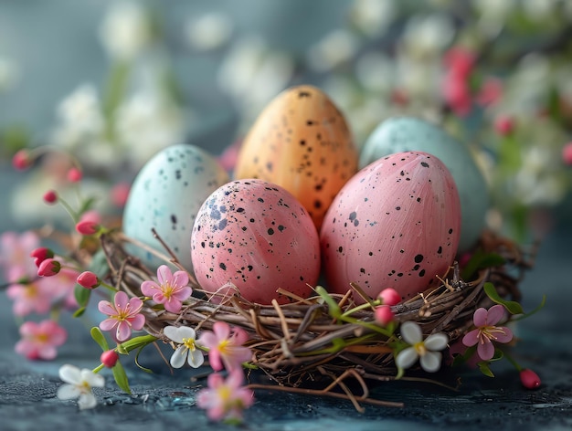 La sérénité du printemps, les œufs de Pâques, le nid sur la table.