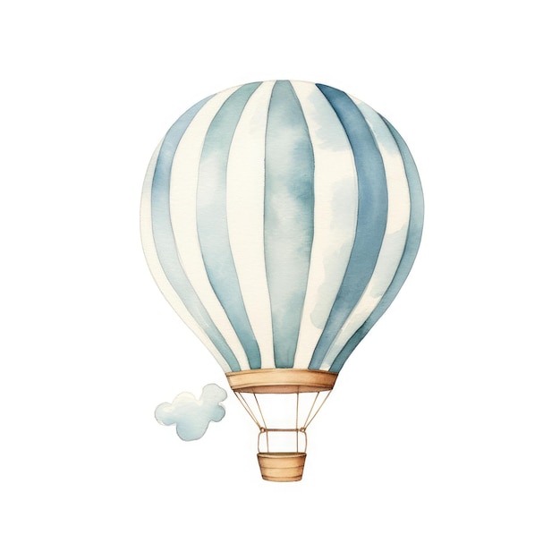 Serenité fantaisiste Aquarelle vintage Ballon à air chaud à rayures bleu clair doux