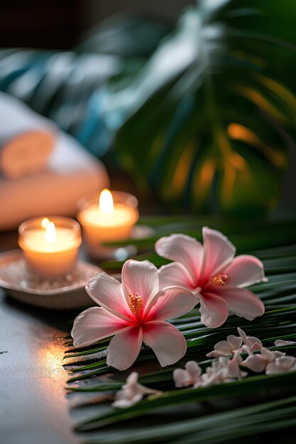 Serenité florale Une journée de spa tranquille au milieu de fleurs tropicales et de bougies