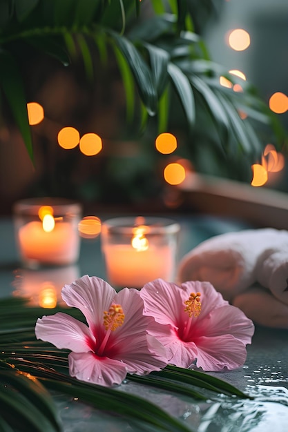 Serenité florale Une journée de spa tranquille au milieu de fleurs tropicales et de bougies