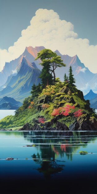 La sérénité de l'île Une peinture d'inspiration japonaise de la nature