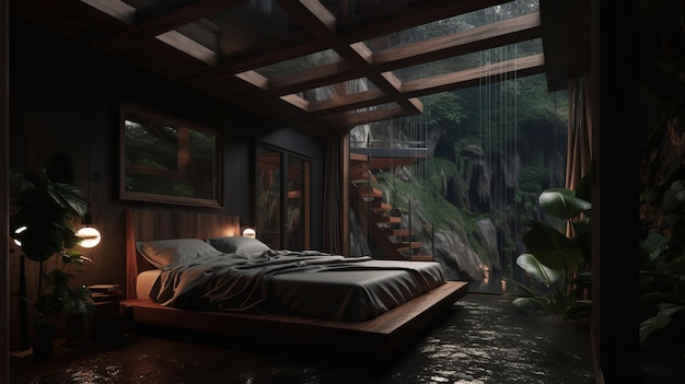 Serenité immersive Expérience de la beauté hyperréaliste de la forêt tropicale dans le sanctuaire moderne de Treehouse