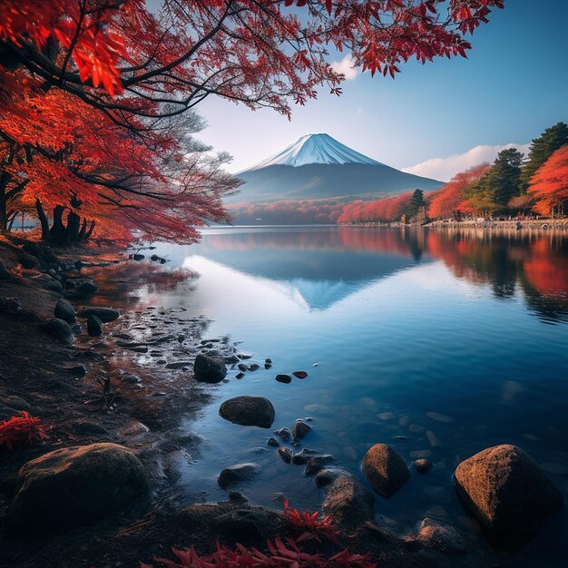 La sérénité à Kawaguchiko Le beau paysage autour du lac Kawaguchico