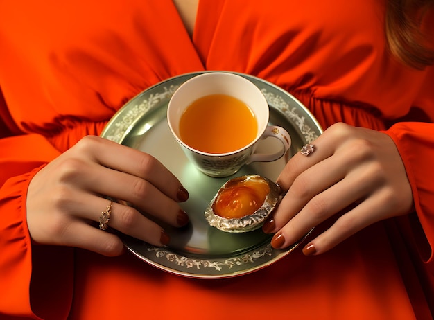 Sérénité matinale Une dame savourant un petit-déjeuner sain