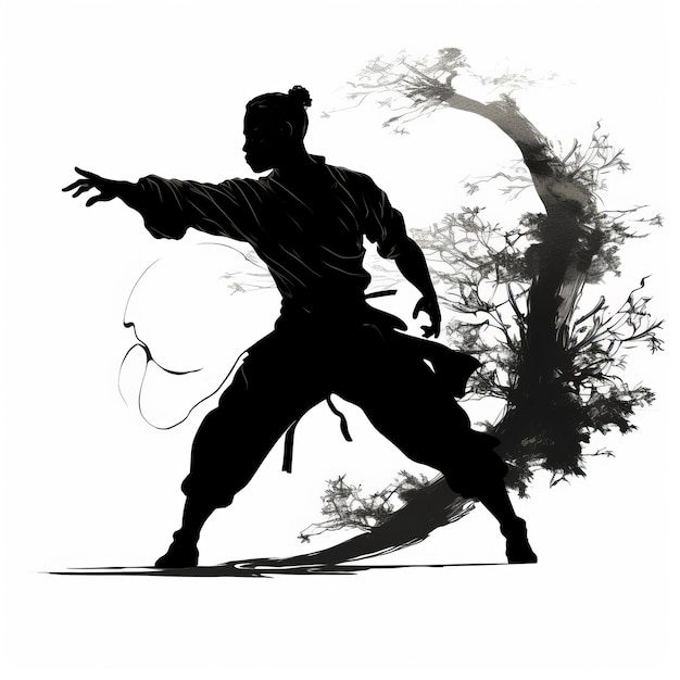 Photo la sérénité en mouvement la gracieuse danseuse de kung fu embrassant les ombres